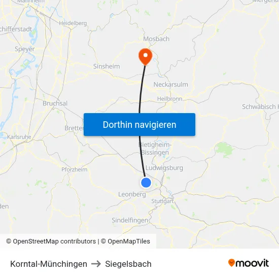 Korntal-Münchingen to Siegelsbach map