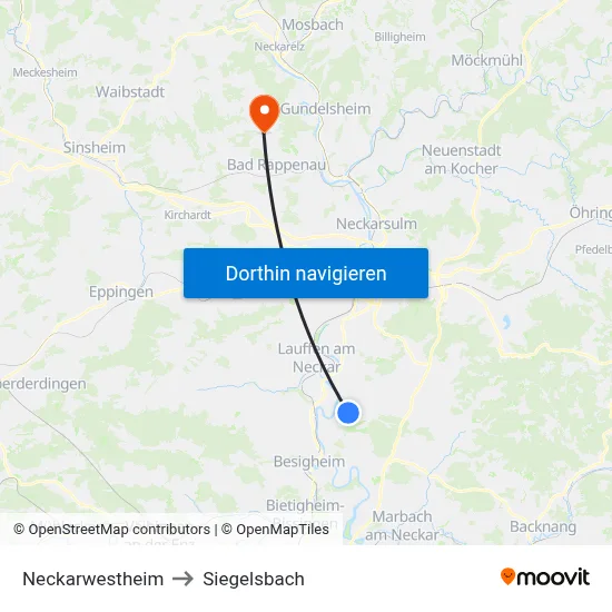Neckarwestheim to Siegelsbach map