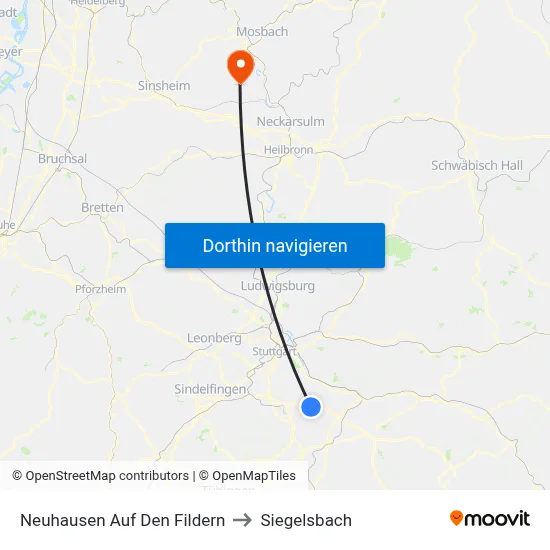 Neuhausen Auf Den Fildern to Siegelsbach map
