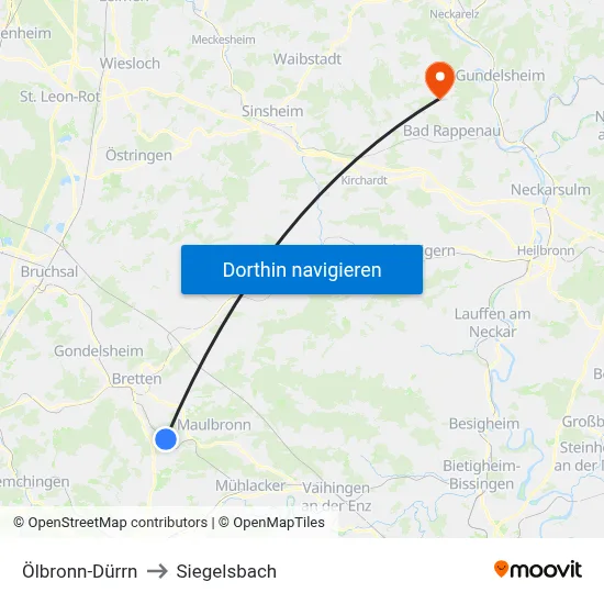 Ölbronn-Dürrn to Siegelsbach map