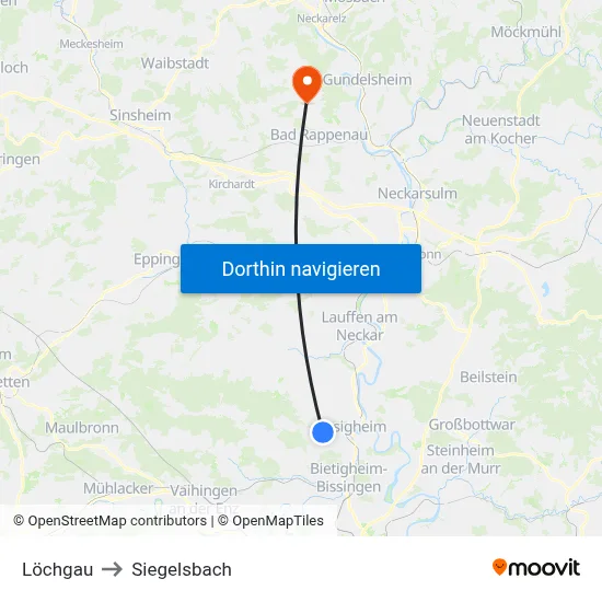 Löchgau to Siegelsbach map
