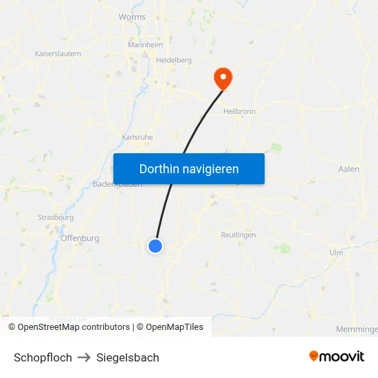 Schopfloch to Siegelsbach map