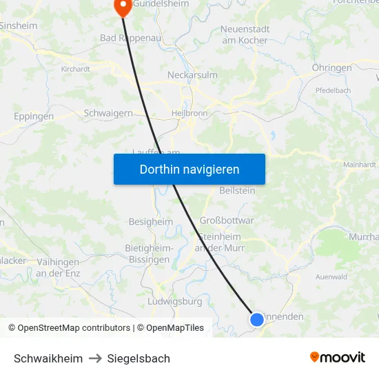 Schwaikheim to Siegelsbach map
