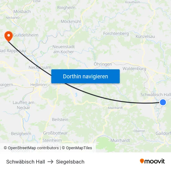 Schwäbisch Hall to Siegelsbach map