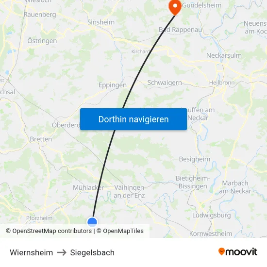 Wiernsheim to Siegelsbach map