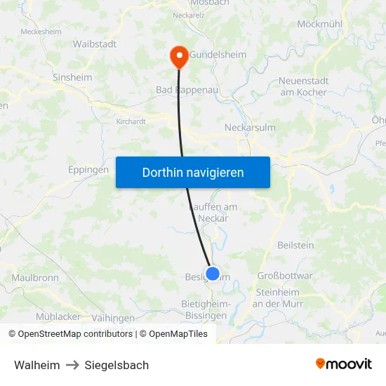 Walheim to Siegelsbach map