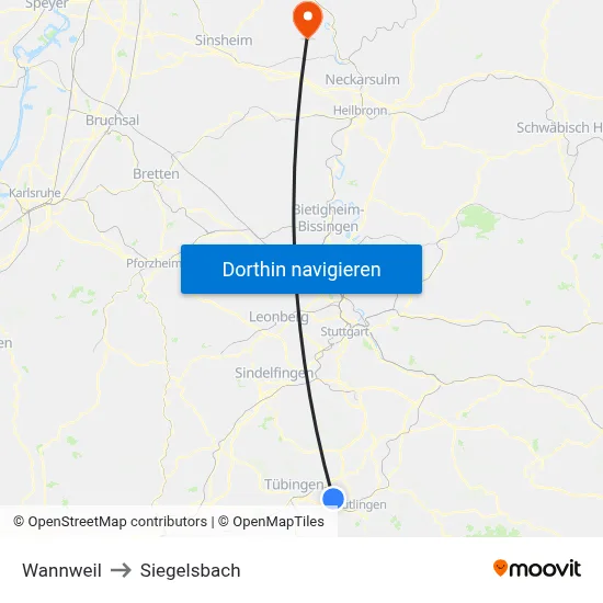 Wannweil to Siegelsbach map