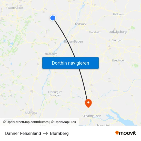 Dahner Felsenland to Blumberg map