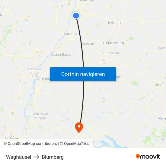 Waghäusel to Blumberg map