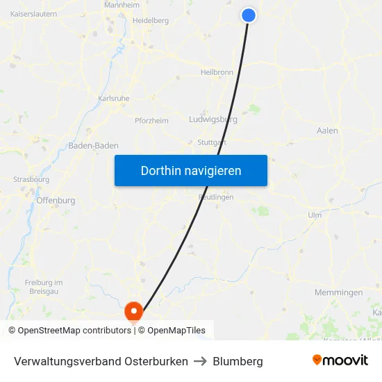 Verwaltungsverband Osterburken to Blumberg map