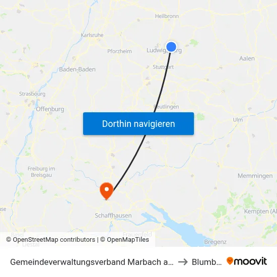 Gemeindeverwaltungsverband Marbach am Neckar to Blumberg map