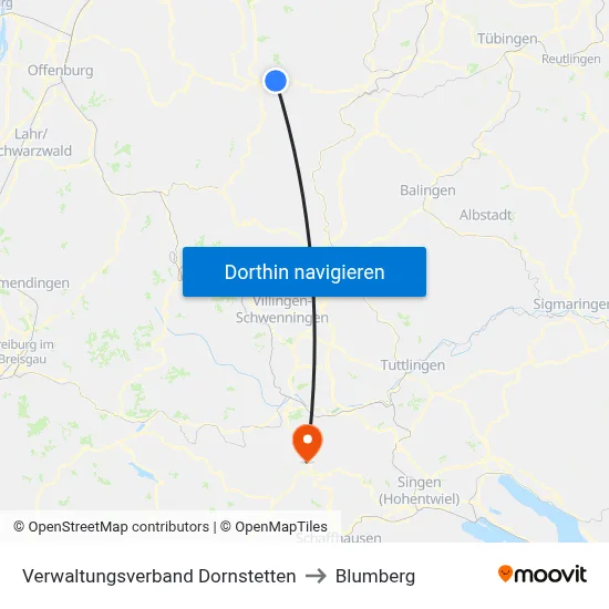 Verwaltungsverband Dornstetten to Blumberg map