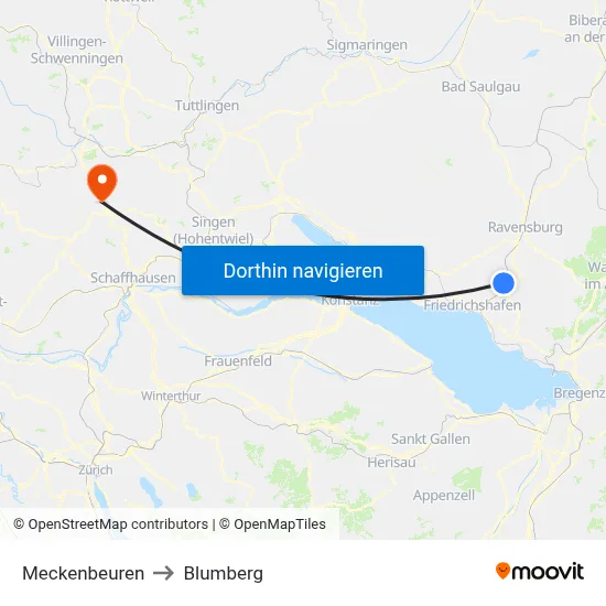 Meckenbeuren to Blumberg map
