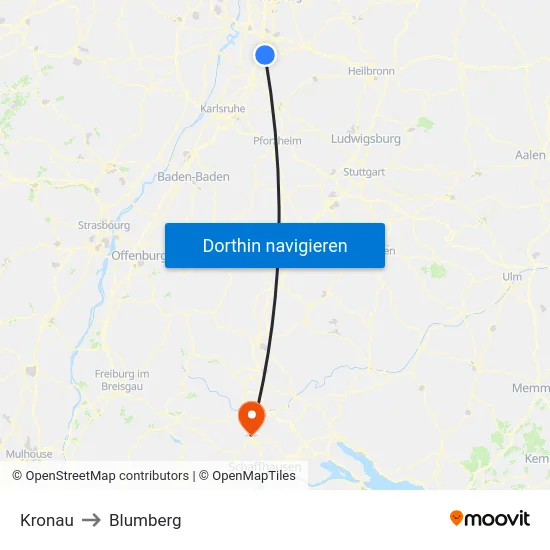Kronau to Blumberg map