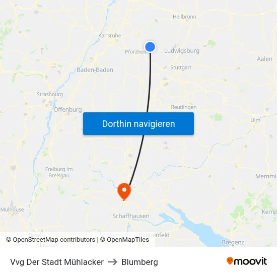 Vvg Der Stadt Mühlacker to Blumberg map