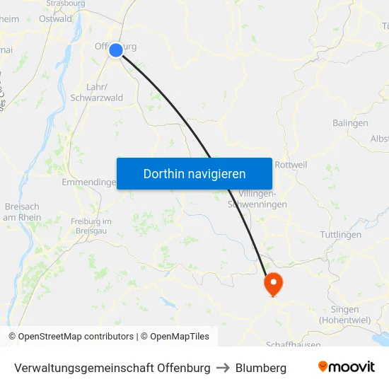 Verwaltungsgemeinschaft Offenburg to Blumberg map