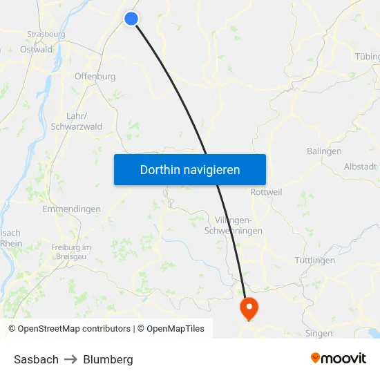 Sasbach to Blumberg map
