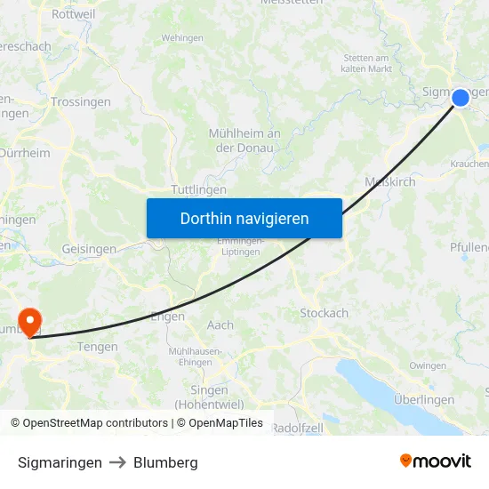 Sigmaringen to Blumberg map