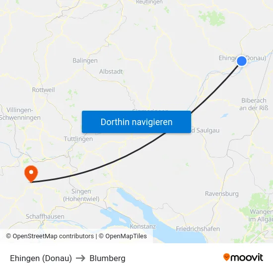 Ehingen (Donau) to Blumberg map