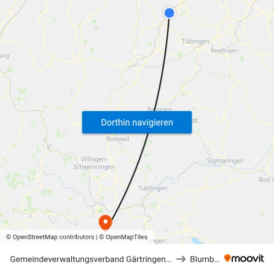 Gemeindeverwaltungsverband Gärtringen/Ehningen to Blumberg map