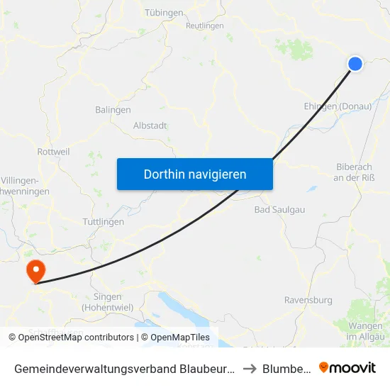 Gemeindeverwaltungsverband Blaubeuren to Blumberg map