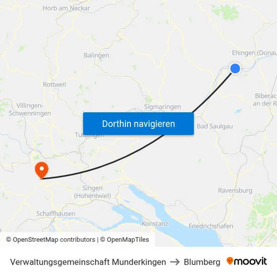 Verwaltungsgemeinschaft Munderkingen to Blumberg map