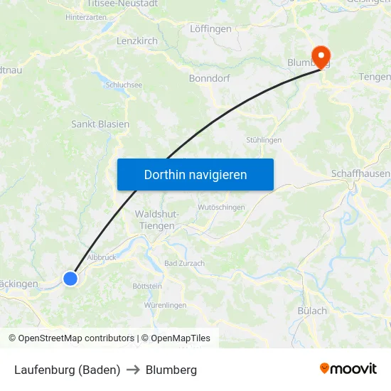 Laufenburg (Baden) to Blumberg map