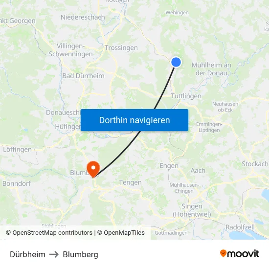 Dürbheim to Blumberg map