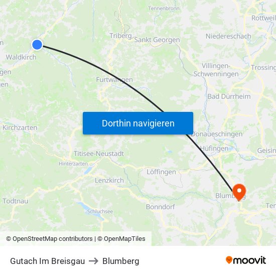 Gutach Im Breisgau to Blumberg map