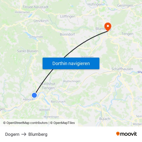 Dogern to Blumberg map