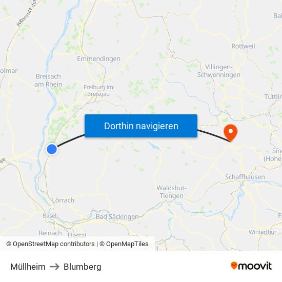 Müllheim to Blumberg map