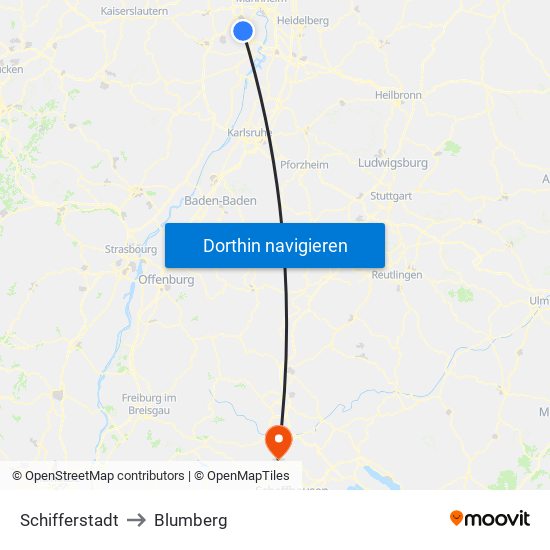 Schifferstadt to Blumberg map