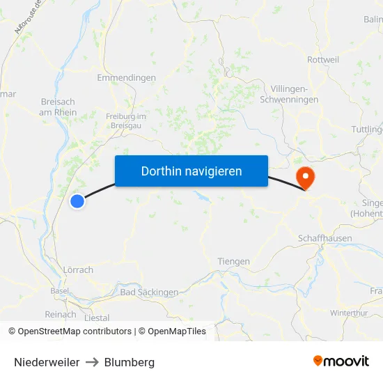 Niederweiler to Blumberg map