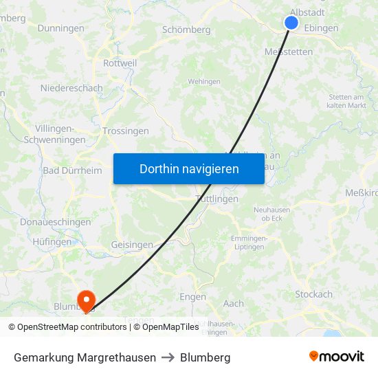 Gemarkung Margrethausen to Blumberg map