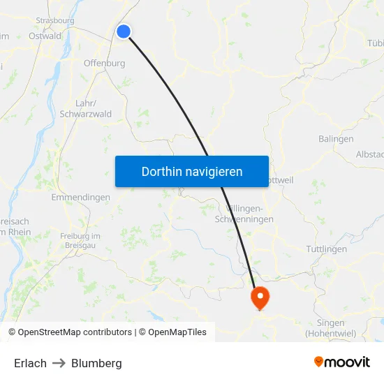Erlach to Blumberg map