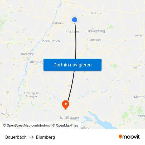 Bauerbach to Blumberg map