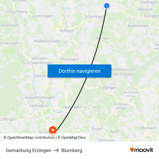 Gemarkung Erzingen to Blumberg map