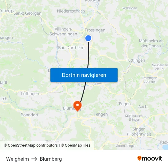Weigheim to Blumberg map