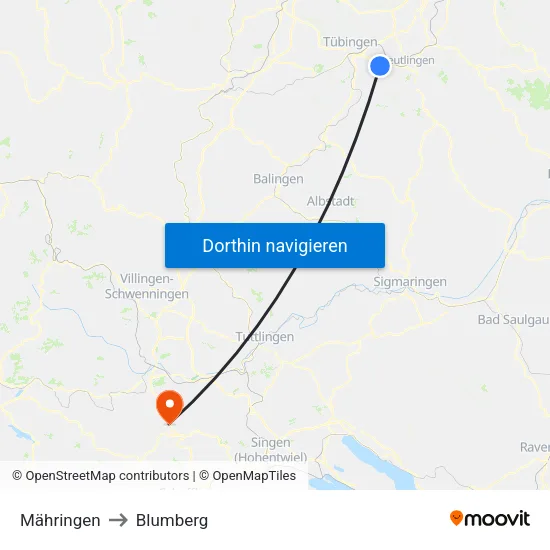 Mähringen to Blumberg map