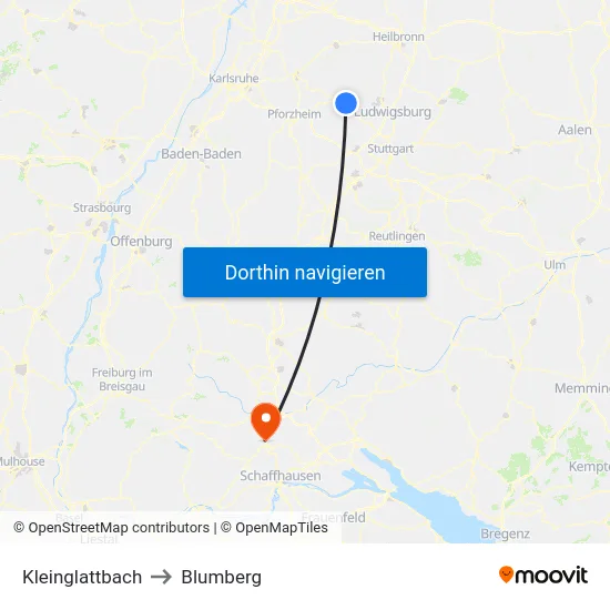 Kleinglattbach to Blumberg map