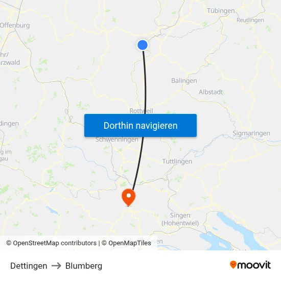 Dettingen to Blumberg map