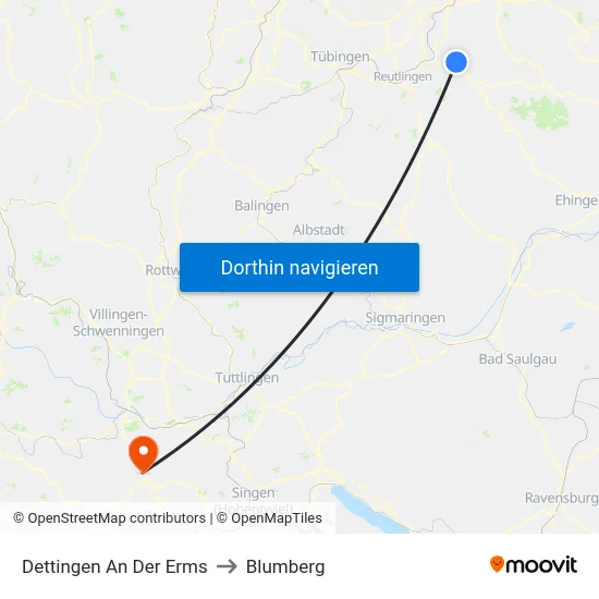 Dettingen An Der Erms to Blumberg map