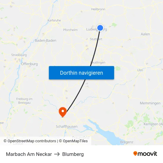Marbach Am Neckar to Blumberg map