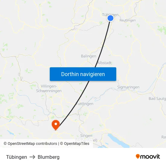 Tübingen to Blumberg map