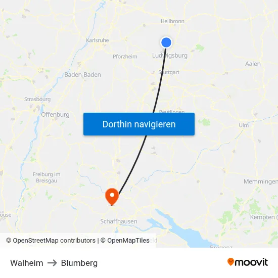 Walheim to Blumberg map