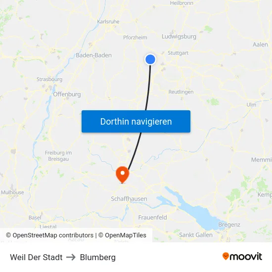 Weil Der Stadt to Blumberg map