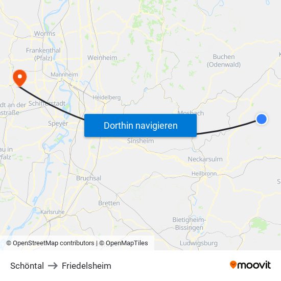 Schöntal to Friedelsheim map