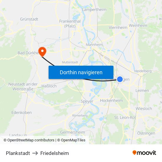 Plankstadt to Friedelsheim map