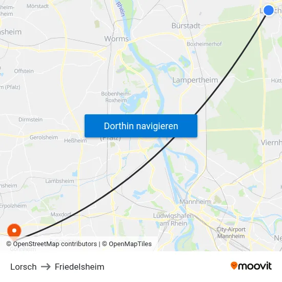 Lorsch to Friedelsheim map