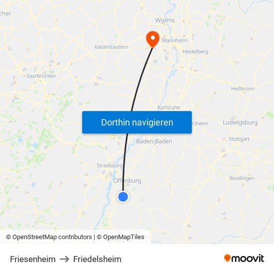 Friesenheim to Friedelsheim map